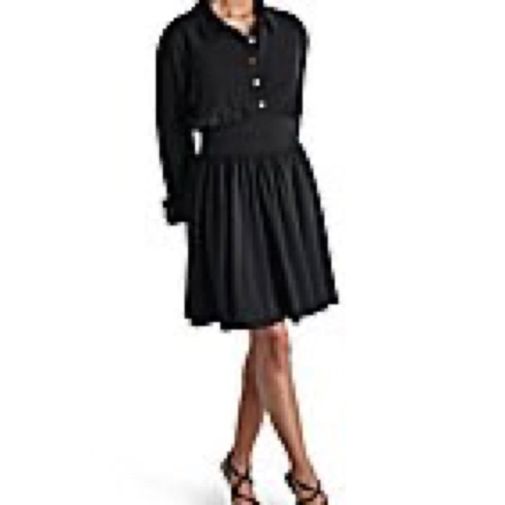 DKNY Drapey Crepe Collar Neck Long Sleeve Gathered Mini Dress